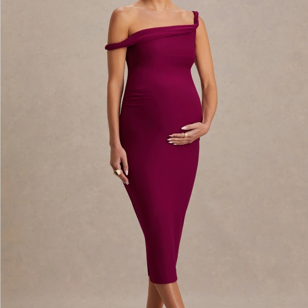 Elegant Off-Shoulder Maternity Dress in Burgundy